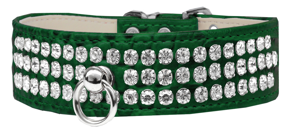 Style #73 Rhinestone Designer Croc Dog Collar Emerald Green Size 16
